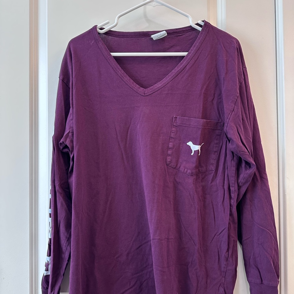 Purple V-Neck Long Sleeve Shirt with Dog Logo